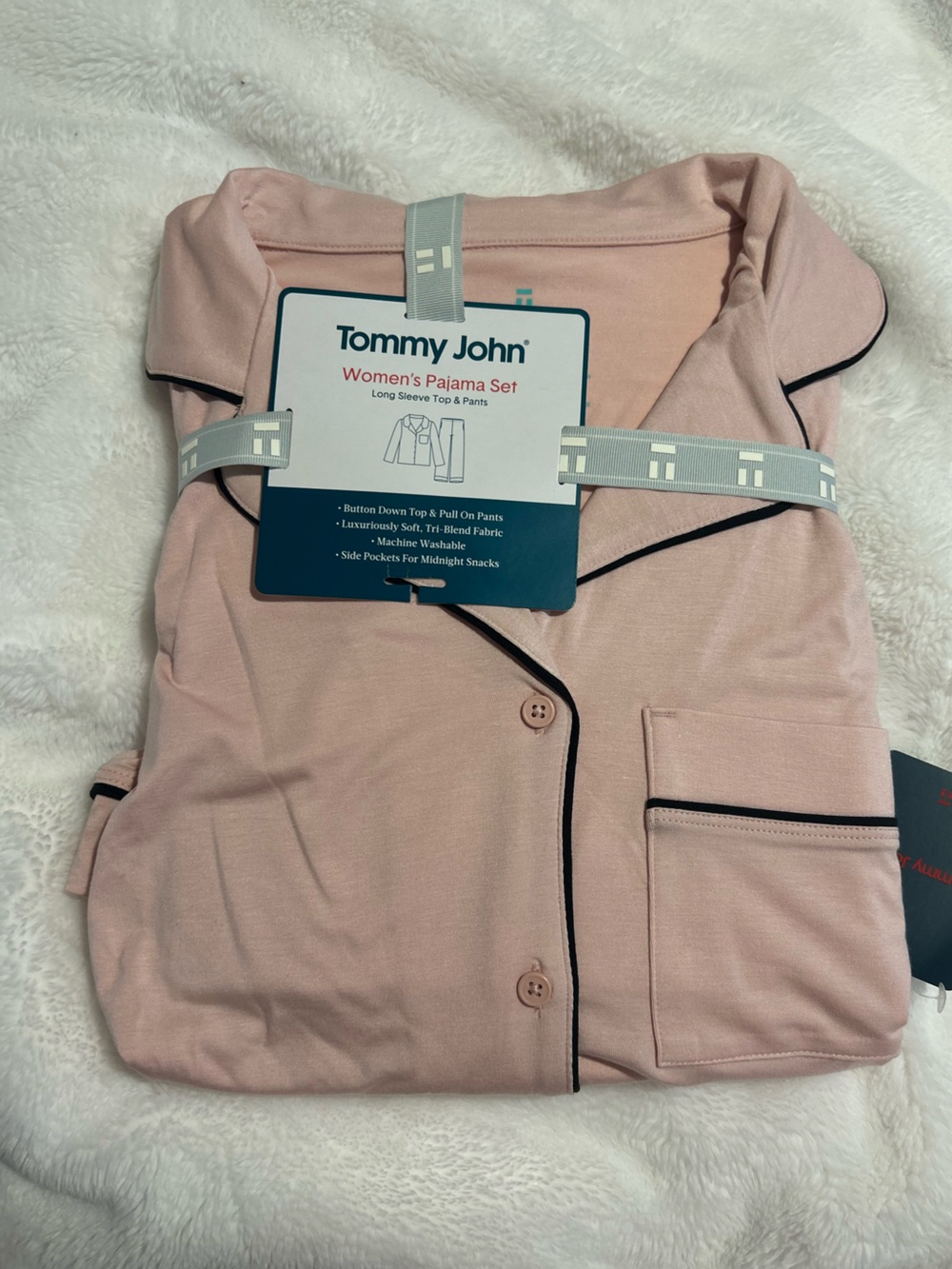 Tommy John Women's Pajama Set - Blush Pink with Black Piping